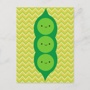 Cartão Postal Kawaii Peas em um Pod
