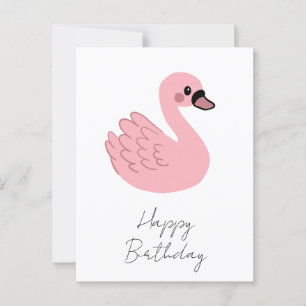 Cartão Postal Kawaii Pink Swan - Design de Cartoon Animal