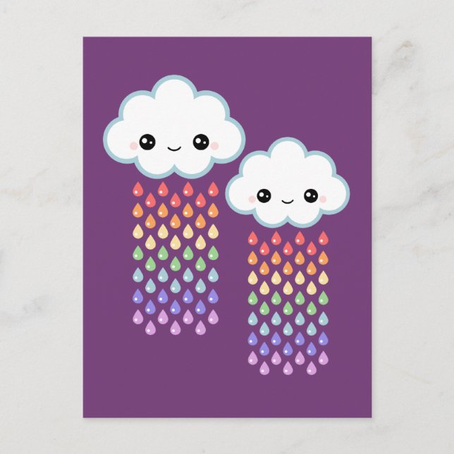 Cartão Postal Kawaii Rainbow Rain (Frente)