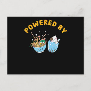 Cartão Postal Kawaii Ramen & Cat Design   Ramen Powered e Cat