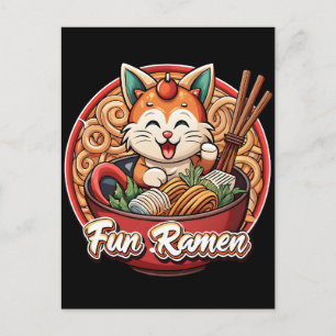 Cartão Postal Kawaii Ramen Gato Arte Retro Japonês de Macarrão T