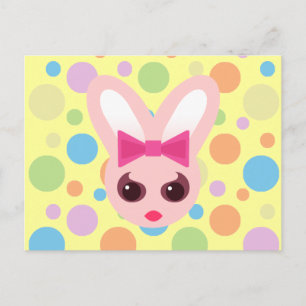 Cartão Postal Kawaii Sassy Bunny Pink Arco e pontos de humor