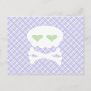 Cartão Postal Kawaii Skull Crossbones em Xadrez Roxo Punky