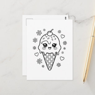 Cartão Postal Kawaii sorvete cone colorindo