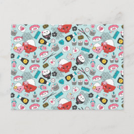 Cartão Postal Kawaii Sushi, Azul-Cento