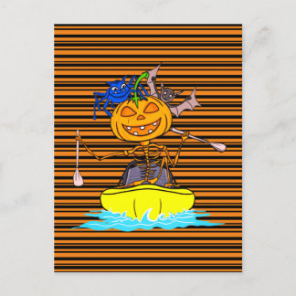 Cartão Postal Kayaker Skeleton Kayaking Pumpkin Halloween