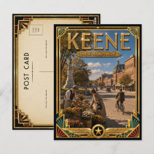 Cartão Postal Keene New Hampshire Arte Deco Vintage Idade Dourad