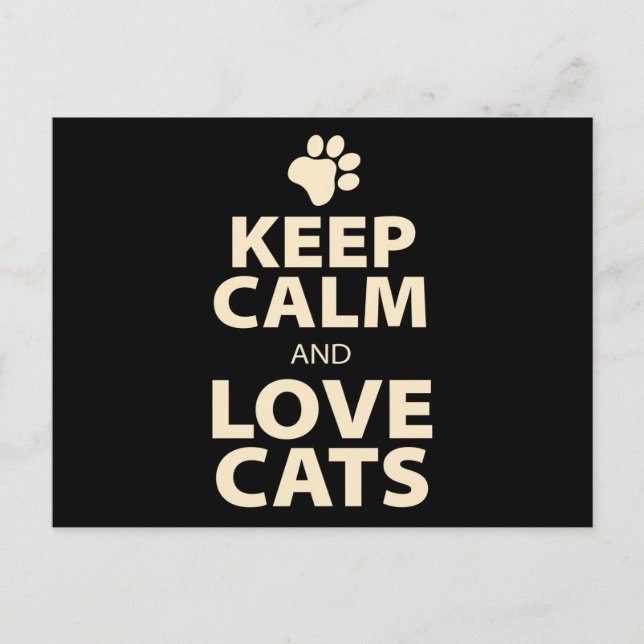 Cartão Postal Keep Calm and Love Cats (Frente)