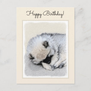Cartão Postal Keeshond Dormindo Puppy Pintura Original