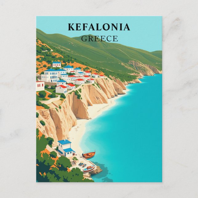 Cartão Postal Kefalonia, Grécia Vintage Ilha Jónica (Frente)