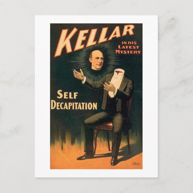 Cartão Postal Kellar, o Mágico - Autodecapitação - Vintage (Frente)