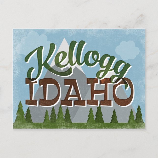 Cartão Postal Kellogg Idaho Diversão Montanhas Retro Snowy (Frente)