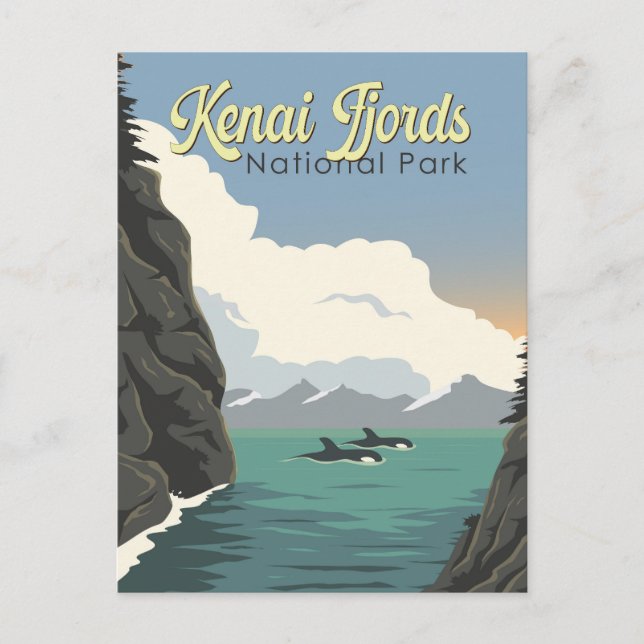Cartão Postal Kenai Fjords National Park Ilustração Viagem Art (Frente)