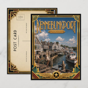 Cartão Postal Kennebunkport Maine Arte Deco Vintage Idade Dourad
