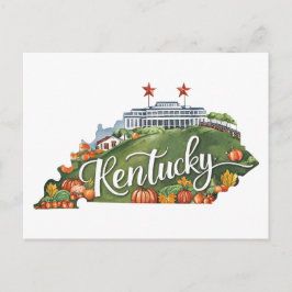Cartão Postal Kentucky USA State Shaped Vintage Watercolor