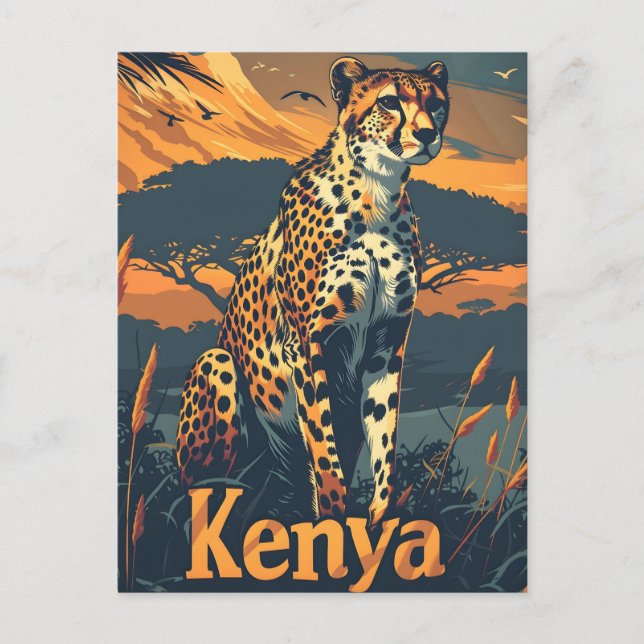 Cartão Postal Kenya Cheetah Vintage (Frente)