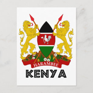 Cartão Postal KENYA - emblema / bandeira / casaco de braços / sí