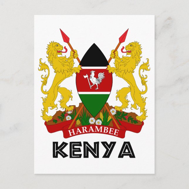 Cartão Postal KENYA - emblema / bandeira / casaco de braços / sí (Frente)