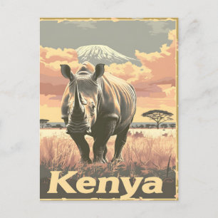 Cartão Postal Kenya Rhino Vintage