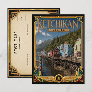 Cartão Postal Ketchikan Alasca Arte Deco Vintage Idade Dourada