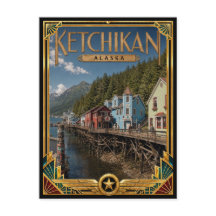 Ketchikan Alasca Arte Deco Vintage Idade Dourada