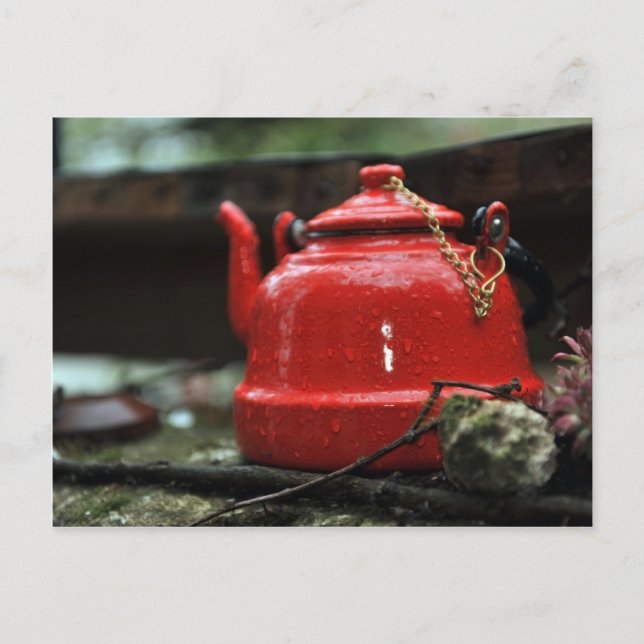 Cartão Postal Kettle Vermelho Romântico de Chá (Frente)