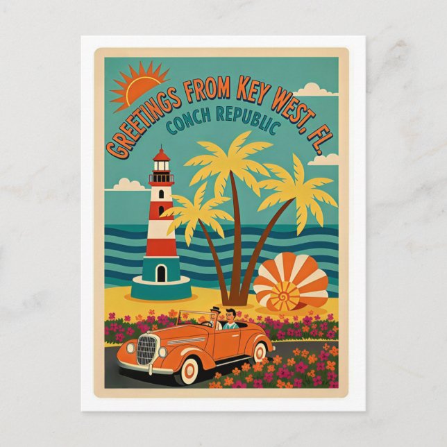 Cartão Postal Key West FL República Conch Retro (Frente)