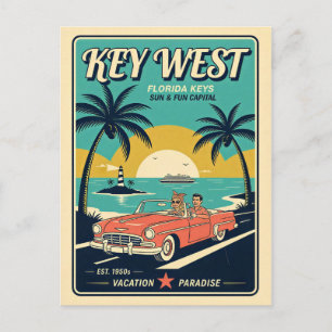 Cartão Postal Key West, Flórida Estilo de Viagem Retro dos Anos 