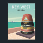 Cartão Postal Key West Florida Mile Zero Viagens vintage<br><div class="desc">A ilustração do poster de viagens Retro Key West Florida que apresenta uma visão do marcador Mile Zero no ponto mais ao sul dos Estados Unidos. Este design de safra trará lembranças de posteres de viagens clássicos de uma era passada.</div>