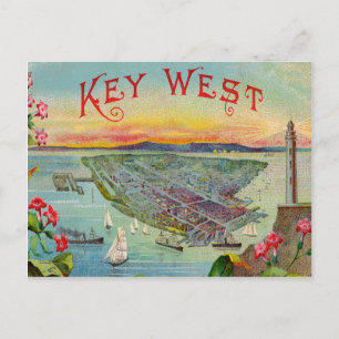 Cartão Postal Key West Florida Vintage Illustration