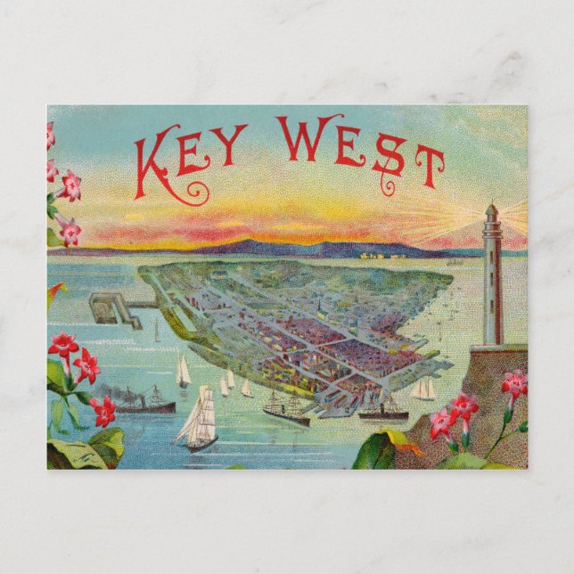 Cartão Postal Key West Florida Vintage Illustration (Frente)