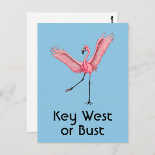 Cartão Postal Key West ou Bust Funny Flamingo rosa Flamingo