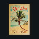 Cartão Postal Key West Postcard Florida Palm Tree Beach Vintage<br><div class="desc">Key West Florida design em estilo Viagens vintage apresentando uma palmeira na praia com oceano e céu.</div>