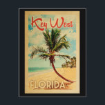 Cartão Postal Key West Postcard Florida Palm Tree Beach Vintage<br><div class="desc">Key West Florida design em estilo Viagens vintage apresentando uma palmeira na praia com oceano e céu.</div>