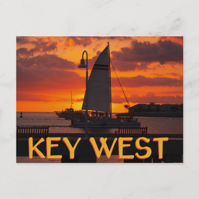 Cartão Postal Key West Sunset com Boats (Frente)