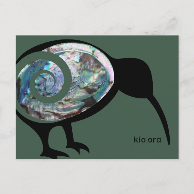 CARTÃO POSTAL KIA ORA NZ KIWI BLACK PAUA FERN KORU NEW ZEALAND (Frente)