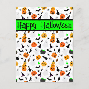 Cartão Postal Kid Halloween Ghost Pumpkin Black Cat Personalize