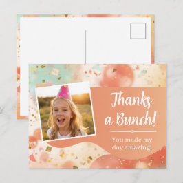 Cartão Postal Kids Birthday Photo Thanks a Bunch Pastel Confetti