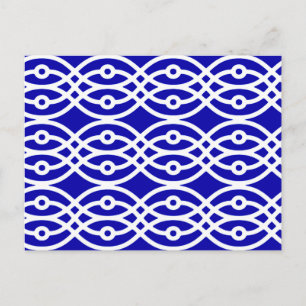 Cartão Postal Kimono impressão, azul de cobalto e branco