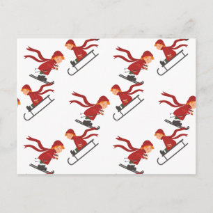 Cartão Postal Kinder Schlitten Crianças esquiadoras dormem