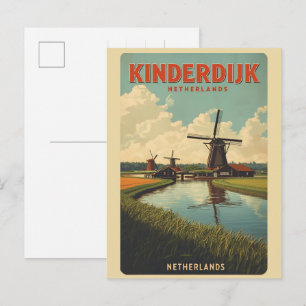 Cartão Postal Kinderdijk Holanda Países Baixos Moinhos de Vento