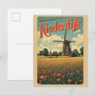 Cartão Postal Kinderdijk Holanda Países Baixos Moinhos de Vento 
