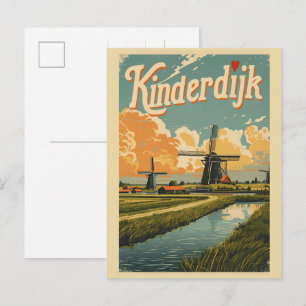 Cartão Postal Kinderdijk Holanda Países Baixos Moinhos de Vento 