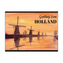 Kinderdijk Windmills Sunset - Watercolor Painting