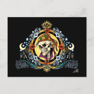 Cartão Postal King Skull Pirate with Hearts by Al Rio