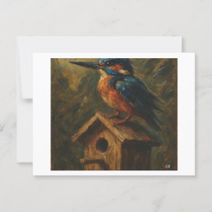 Cartão Postal Kingfisher Perked no Antigo Birdhouse,