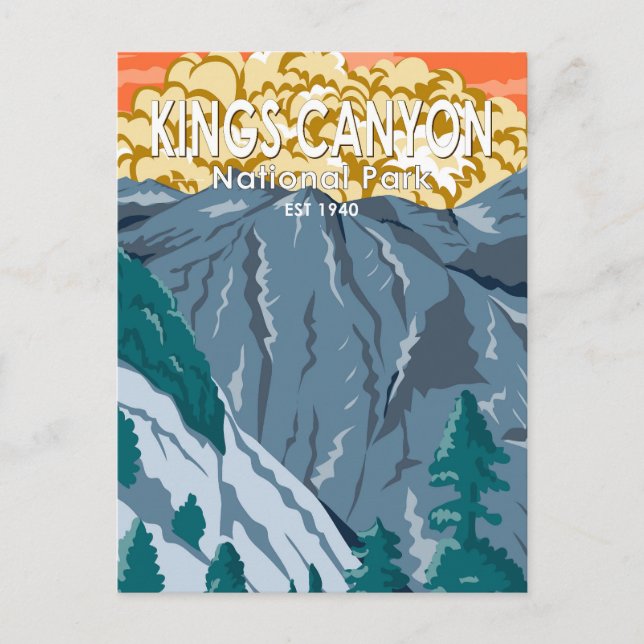 Cartão Postal Kings Canyon National Park Sunset Vintage (Frente)