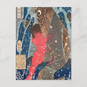 Cartão Postal Kintoki Natações acima da cascata