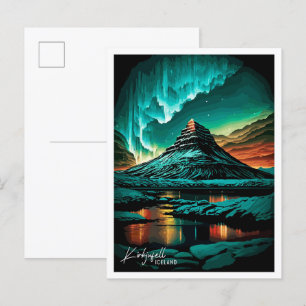 Cartão Postal Kirkjufell Islândia Arte Ilustração de viagem vint