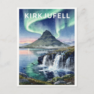 Cartão Postal Kirkjufell Islândia Aurora Cachoeira Vintage